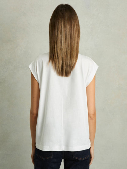 Reiss Cotton Capped Sleeve T-Shirt in White