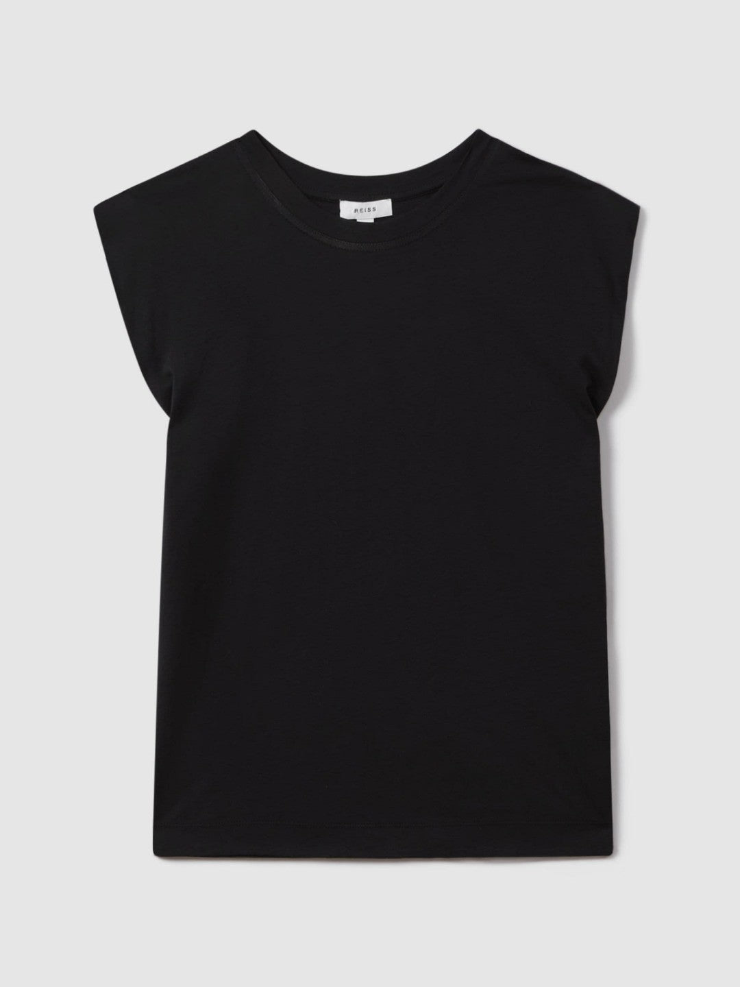 Reiss Cotton Capped Sleeve T-Shirt in Black