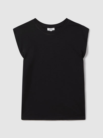 Reiss Cotton Capped Sleeve T-Shirt in Black
