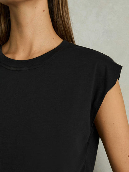 Reiss Cotton Capped Sleeve T-Shirt in Black