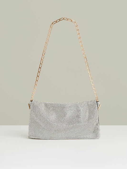 Reiss Embellished Chainmail Shoulder Bag in Silver