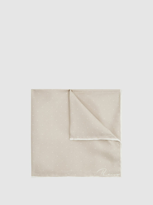 Reiss Polka Dot Silk Pocket Square in Stone