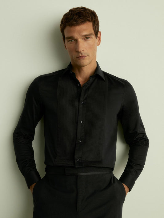 Reiss Slim Fit Cotton Dinner Shirt in Black