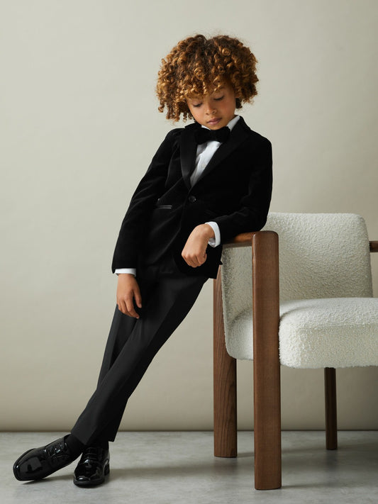 Reiss 3-9 yrs Single Breasted Velvet Blazer in Black