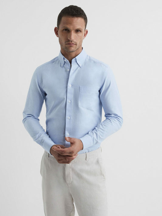 Reiss Soft Wash Button Down Oxford Shirt in Soft Blue