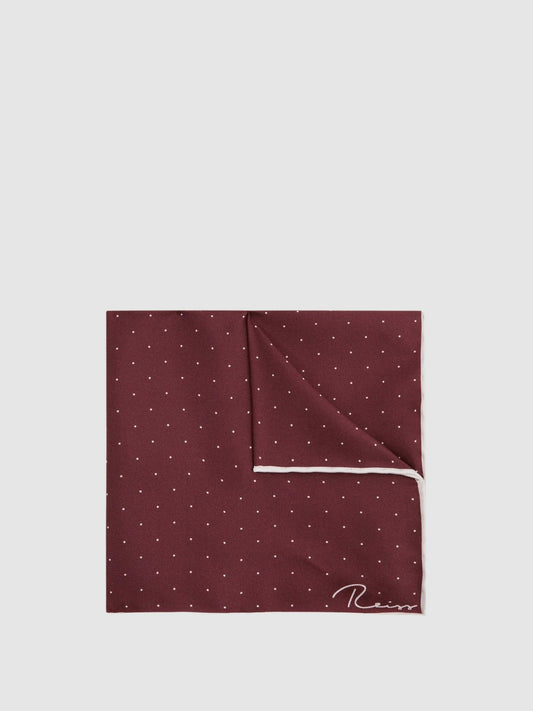 Reiss Polka Dot Silk Pocket Square in Burgundy