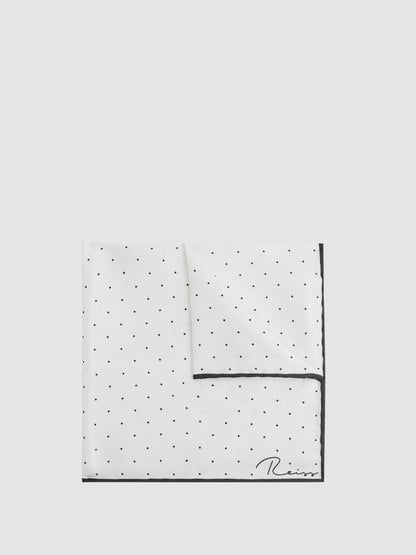 Reiss Polka Dot Silk Pocket Square in White