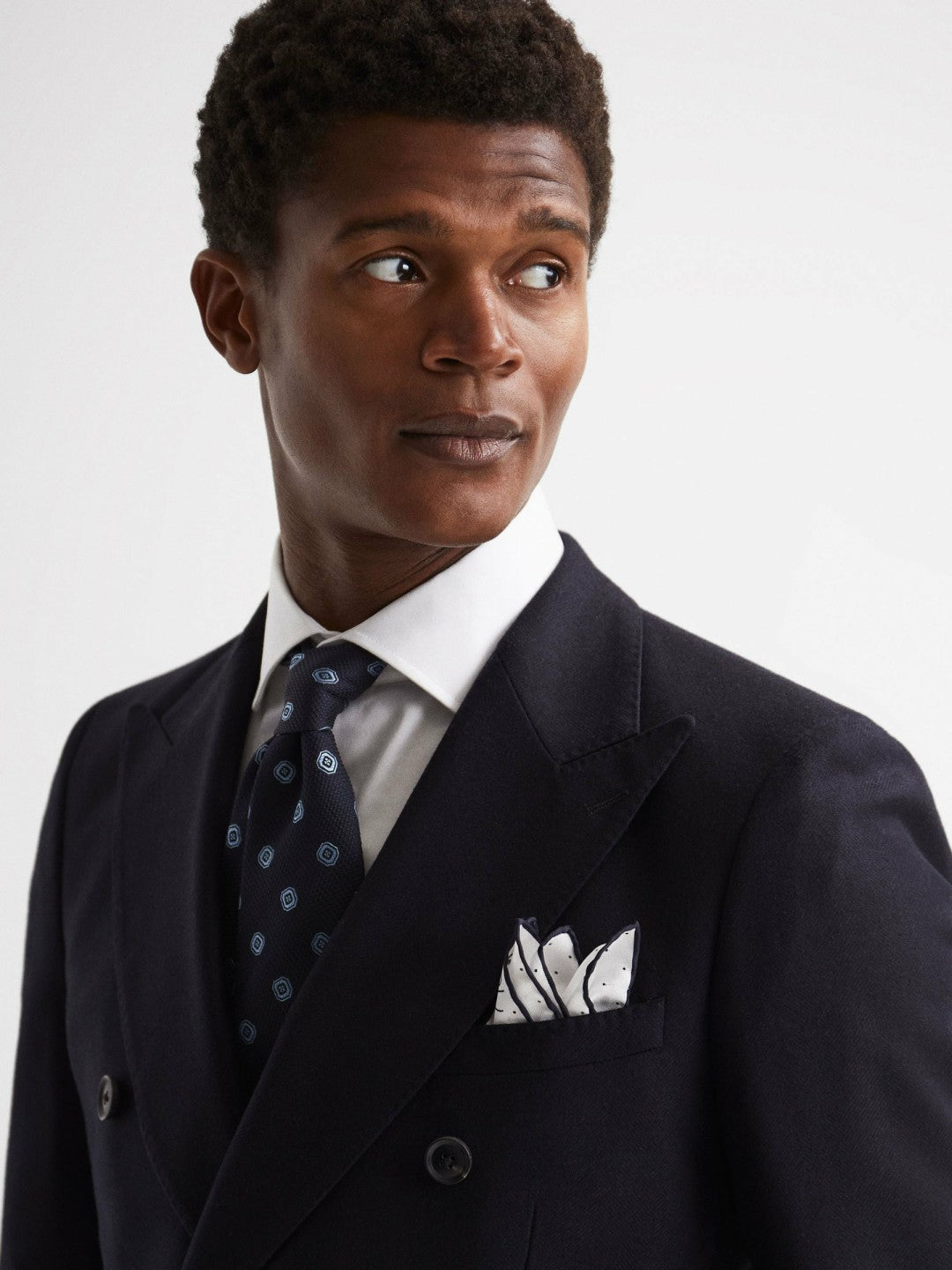 Reiss Polka Dot Silk Pocket Square in White