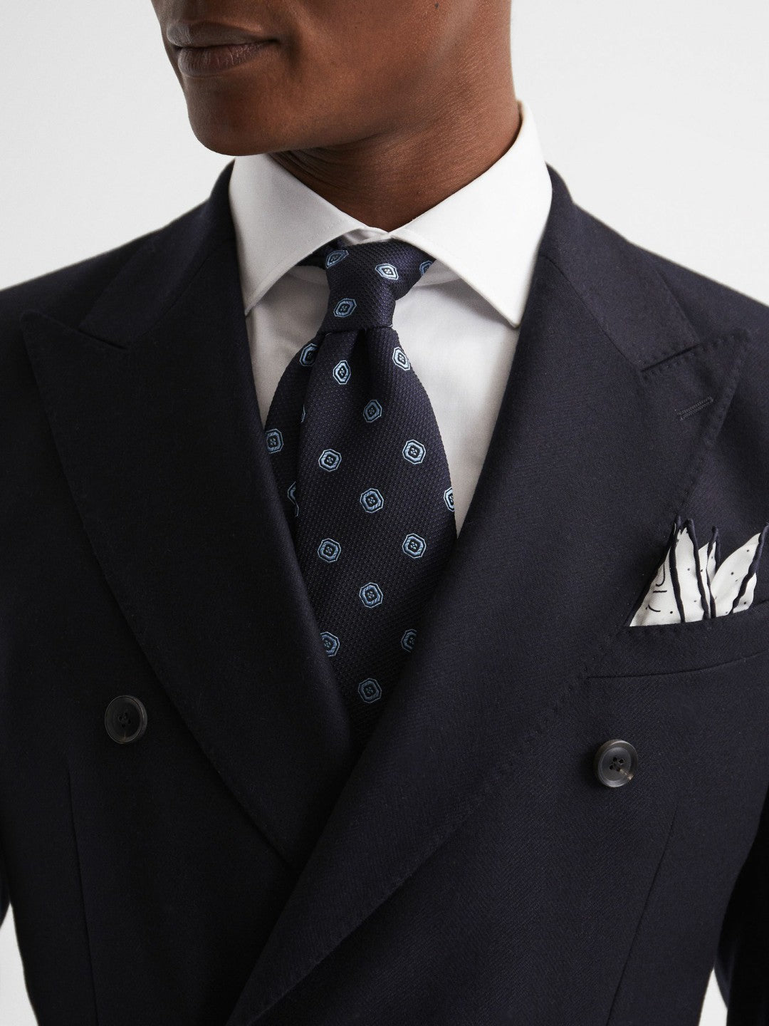 Reiss Polka Dot Silk Pocket Square in White