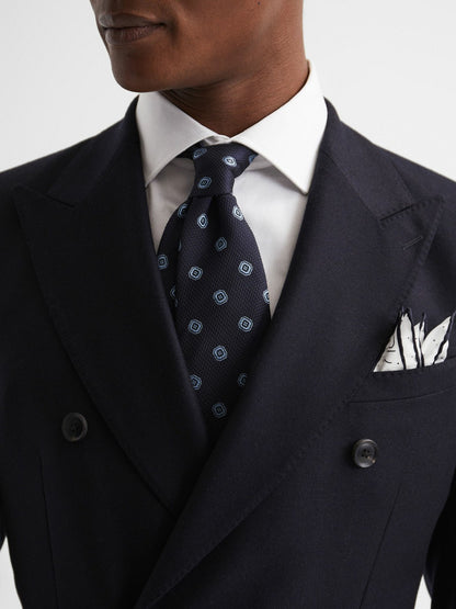 Reiss Polka Dot Silk Pocket Square in White