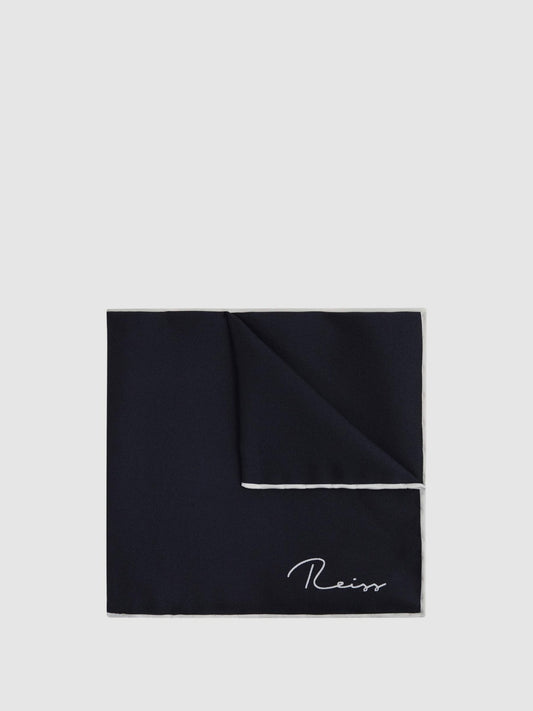 Reiss Plain Silk Pocket Square in Navy