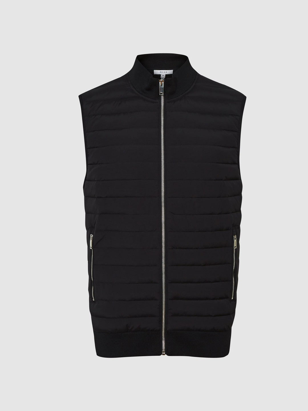 Reiss Hybrid Quilted Gilet in Black