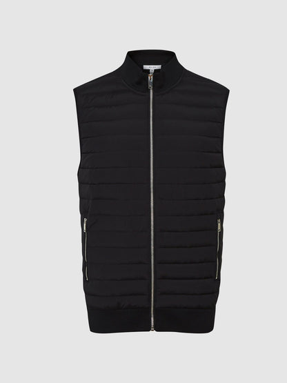 Reiss Hybrid Quilted Gilet in Black