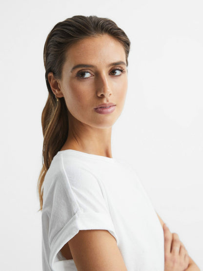 Reiss Cotton-Jersey Crew Neck T-Shirt in White