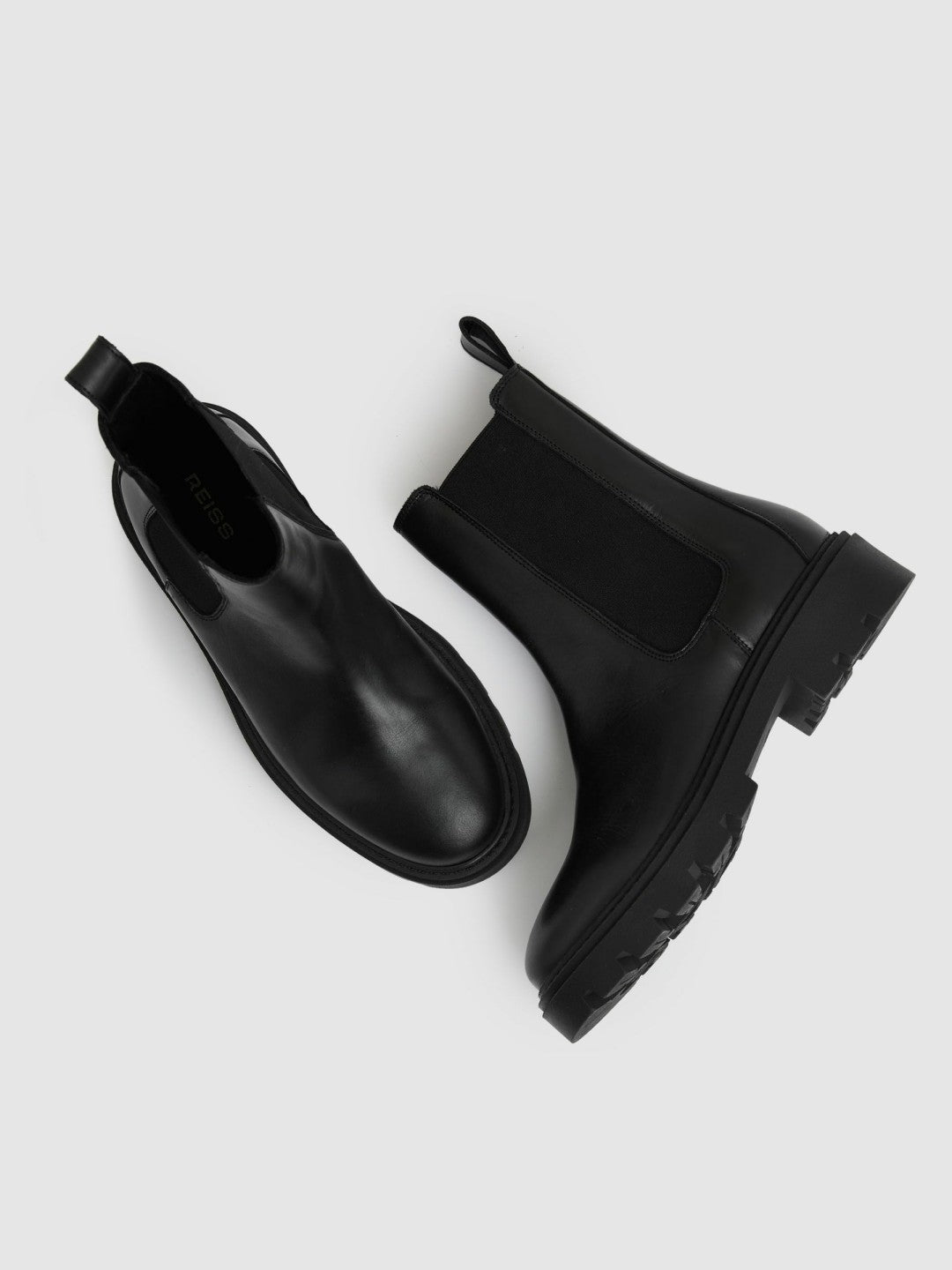 Reiss Leather Cleated Sole Chelsea Boots in Black