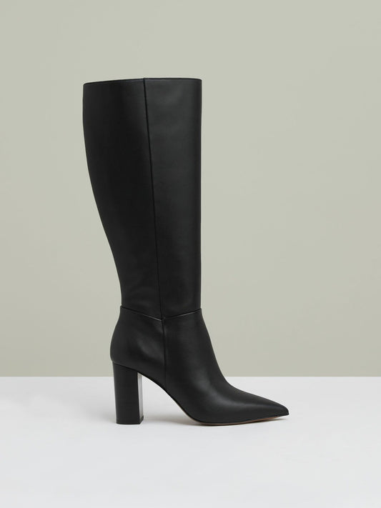 Reiss Block Heel Knee High Boots in Black
