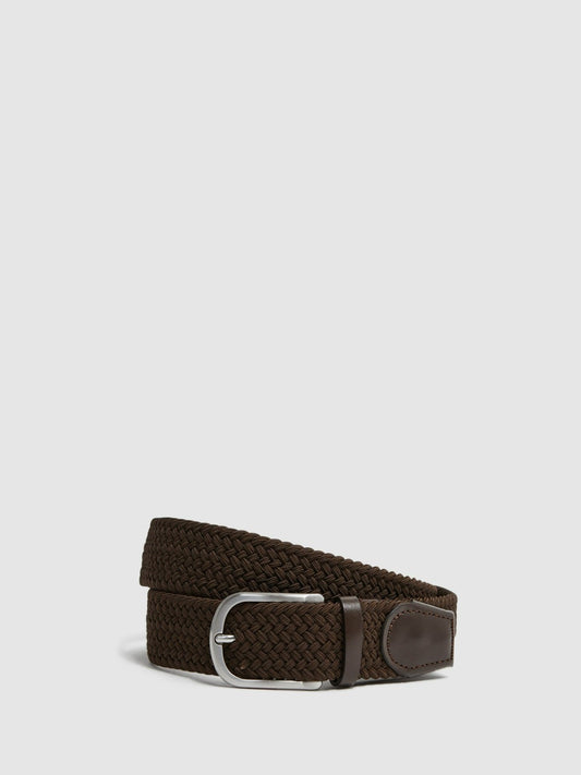 Reiss Woven Belt in Dark Brown
