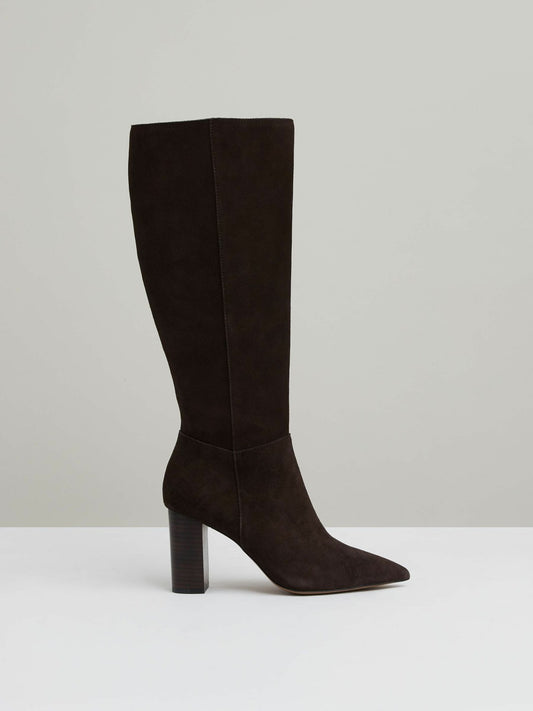 Reiss Block Heel Knee High Boots in Chocolate