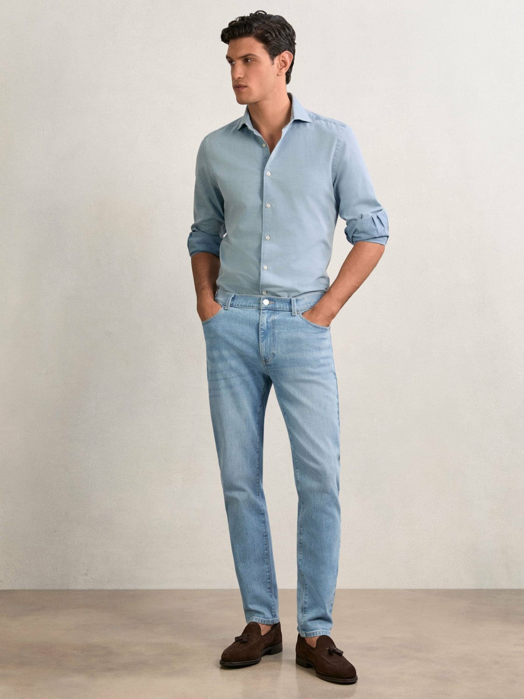 Reiss Cotton-Stretch Slim-Fit Jeans in Light Blue Wash