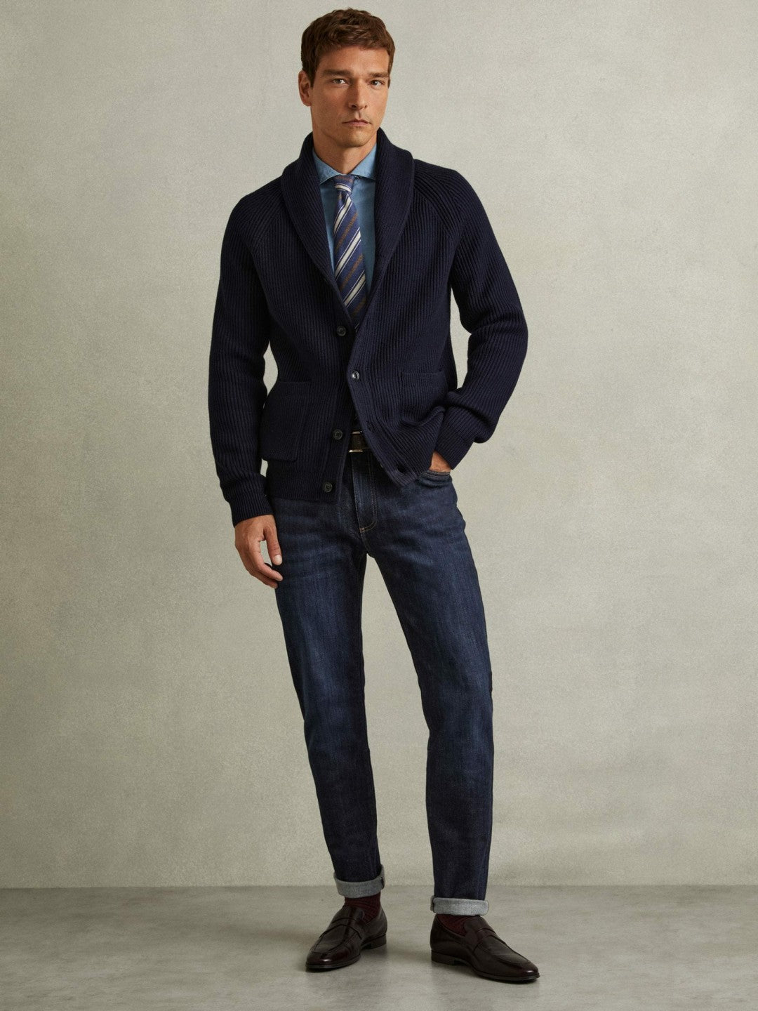 Reiss Cotton-Stretch Slim-Fit Jeans in Indigo Blue Wash