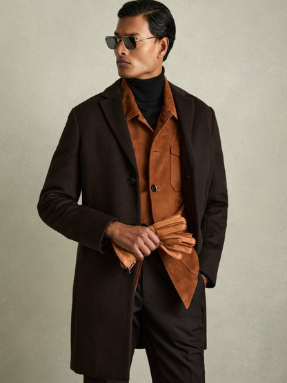 Reiss Leather Zip-Side Gloves in Tan