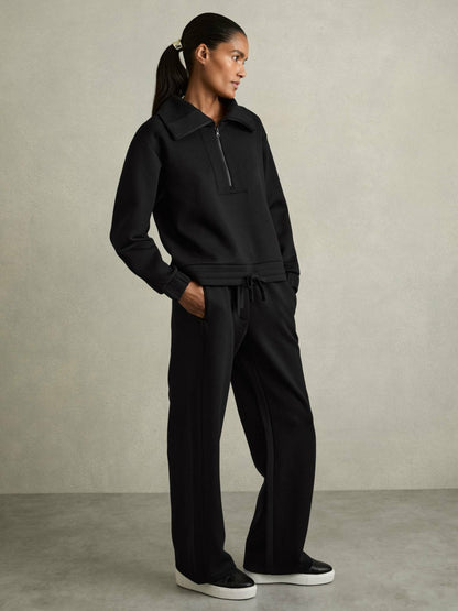 Reiss Interlock Half-Zip Drawstring-Hem Sweatshirt in Black