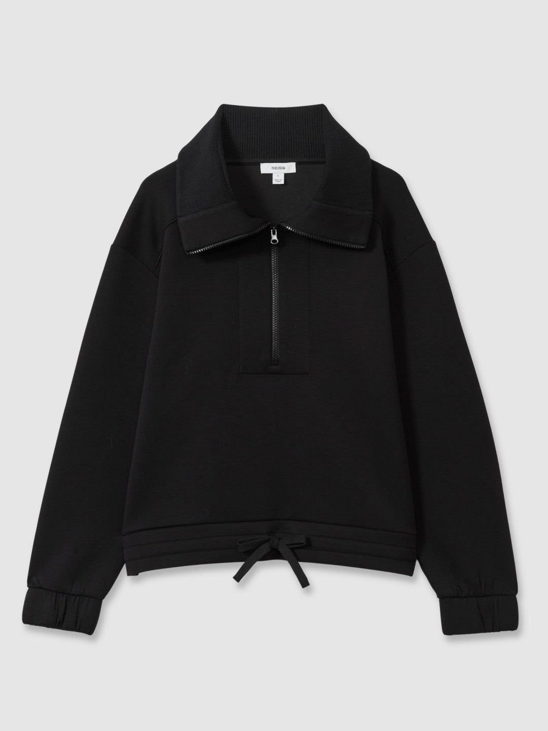 Reiss Interlock Half-Zip Drawstring-Hem Sweatshirt in Black