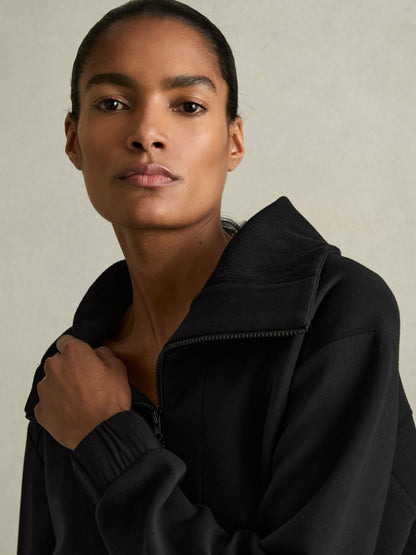Reiss Interlock Half-Zip Drawstring-Hem Sweatshirt in Black