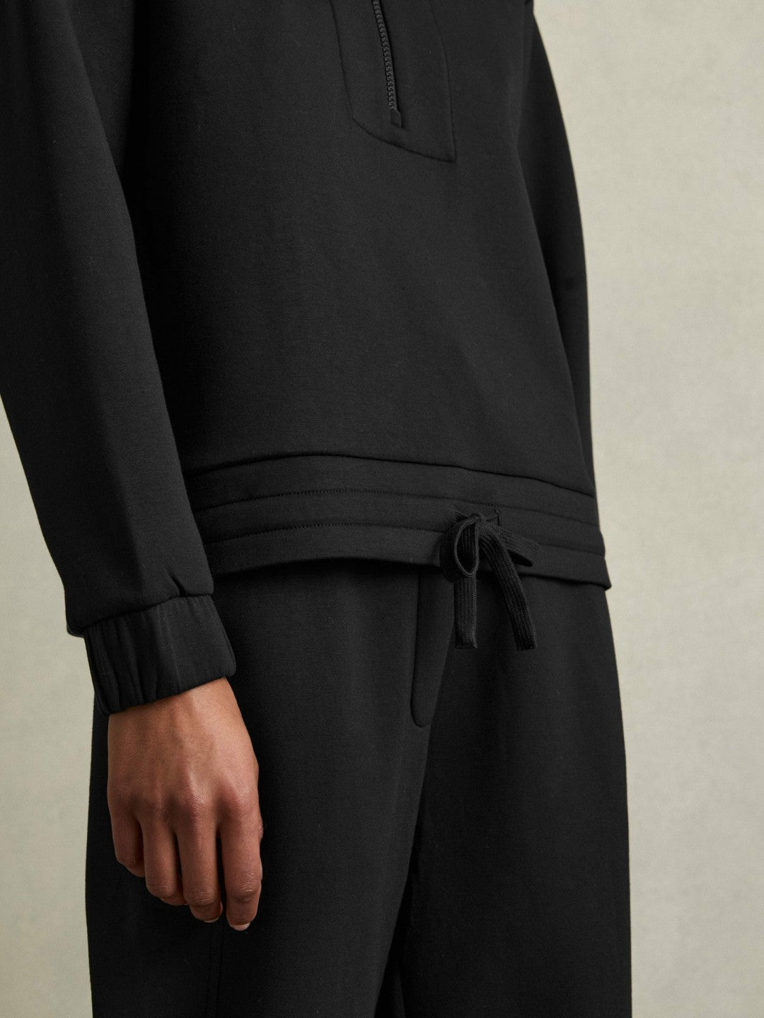 Reiss Interlock Half-Zip Drawstring-Hem Sweatshirt in Black