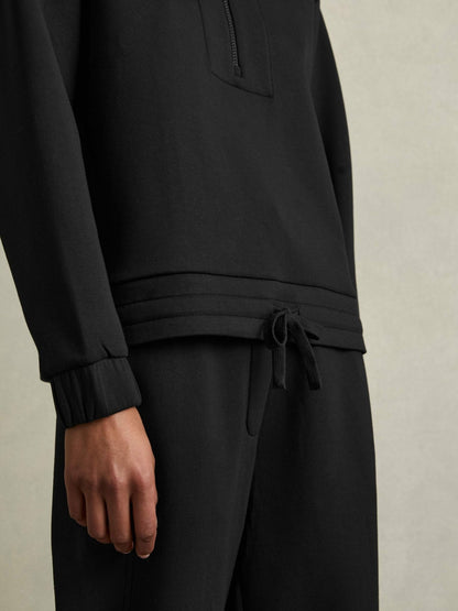 Reiss Interlock Half-Zip Drawstring-Hem Sweatshirt in Black