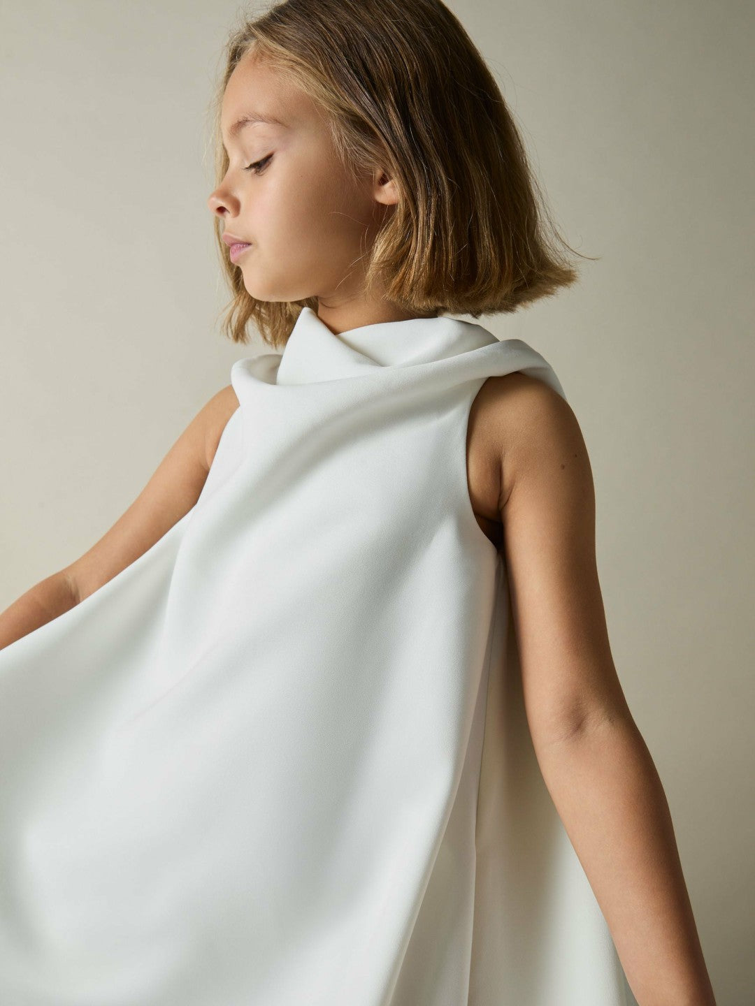Reiss 13-14 yrs High-Neck Drape Back Dress in Ivory
