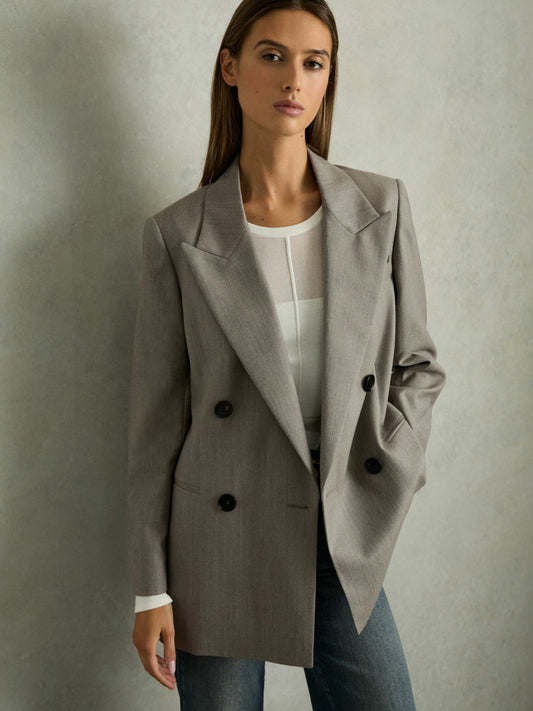 Reiss Wool Oversized Double-Breasted Blazer in Grey