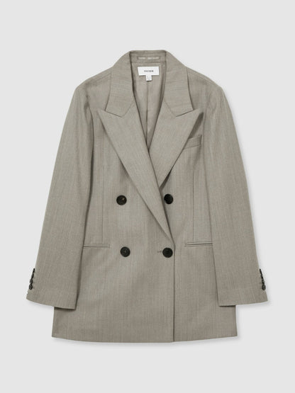 Reiss Wool Oversized Double-Breasted Blazer in Grey