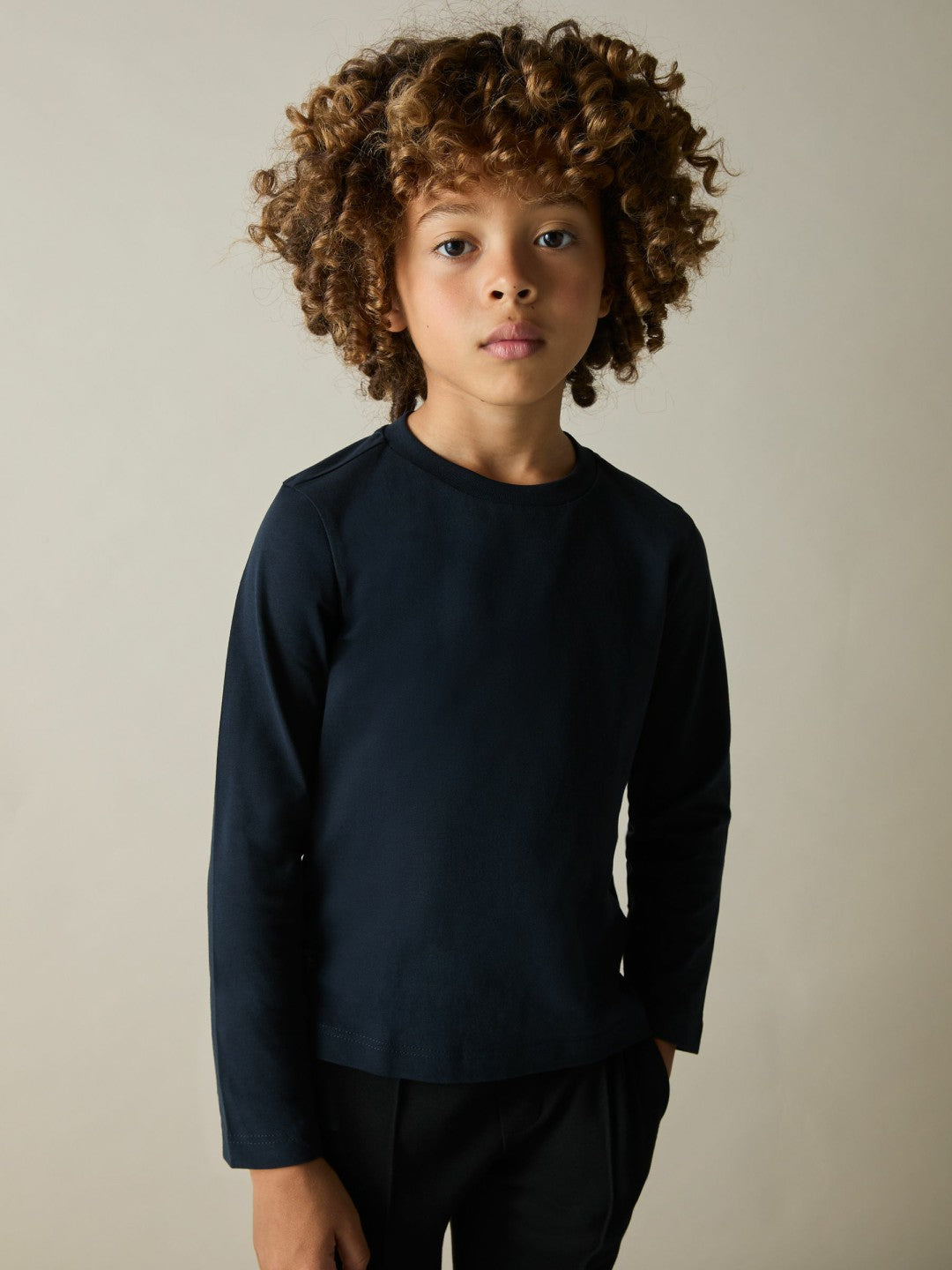 Reiss 3-9 yrs Cotton Jersey Long Sleeve T-Shirts 3 Pack in White/Soft Grey/Navy