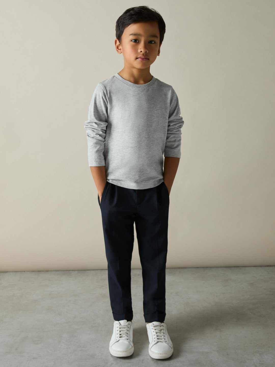 Reiss 3-9 yrs Cotton Jersey Long Sleeve T-Shirts 3 Pack in White/Soft Grey/Navy