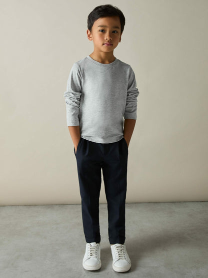 Reiss 3-9 yrs Cotton Jersey Long Sleeve T-Shirts 3 Pack in White/Soft Grey/Navy