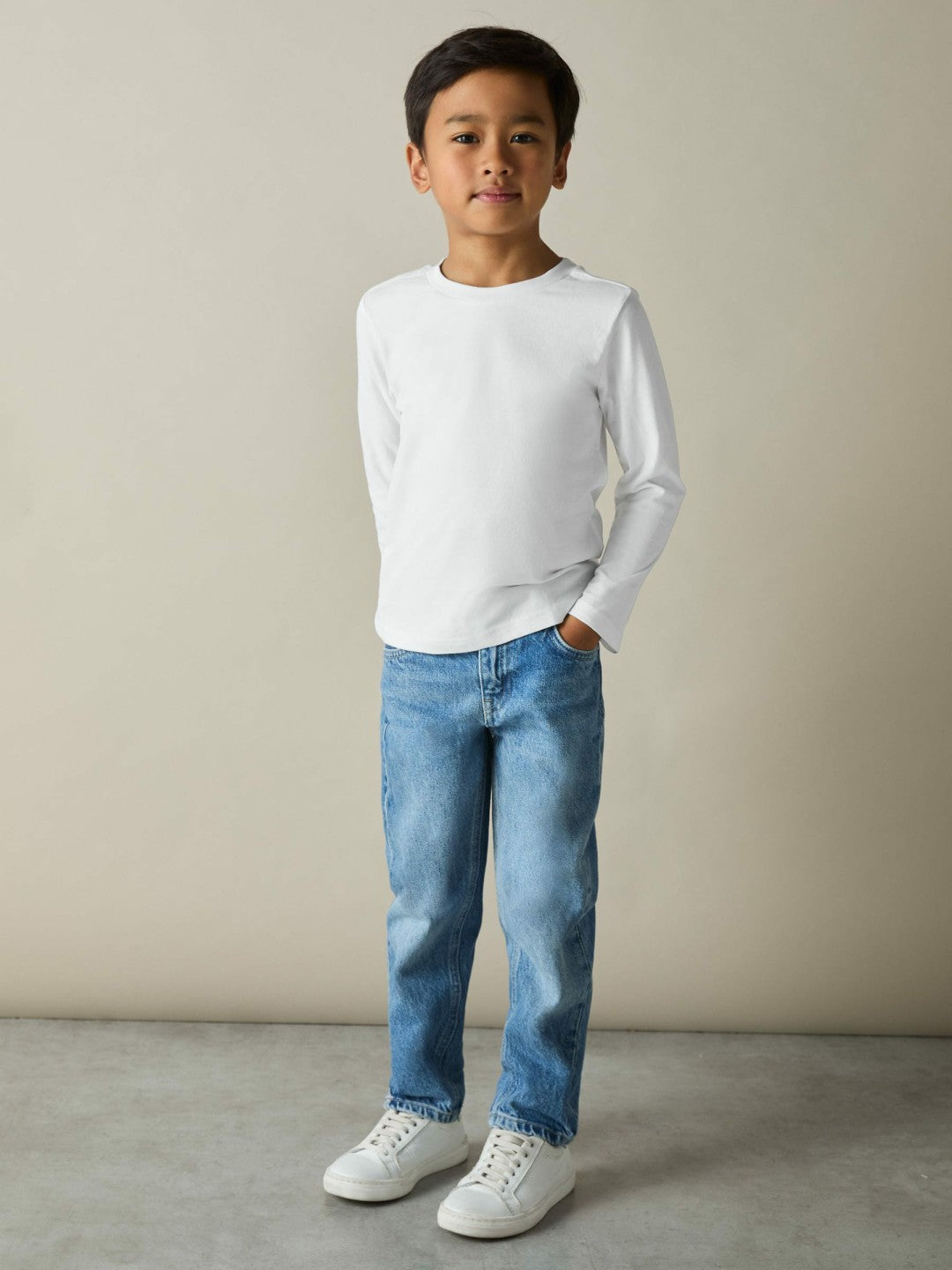 Reiss 9-13 yrs Cotton Jersey Long Sleeve T-Shirts 3 Pack in White/Soft Grey/Navy