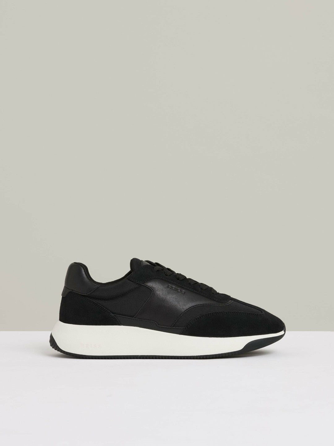 Reiss Leather Suede Running Trainers in Black/White