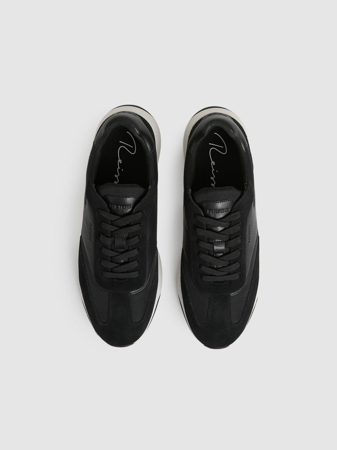 Reiss Leather Suede Running Trainers in Black/White