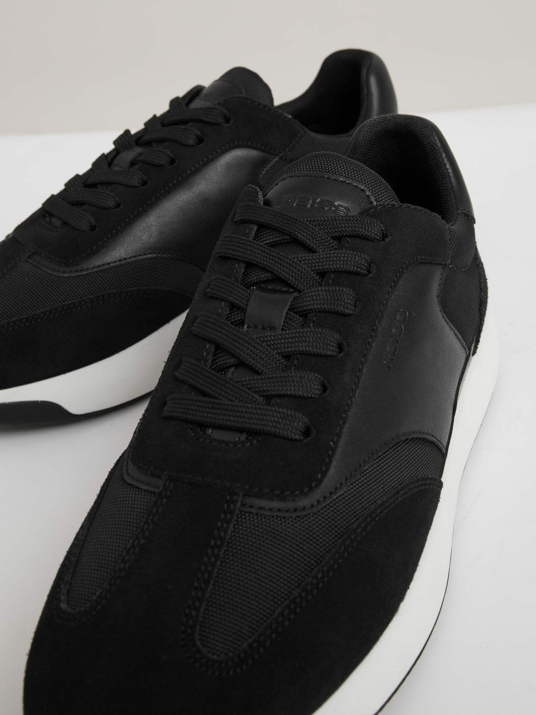 Reiss Leather Suede Running Trainers in Black/White