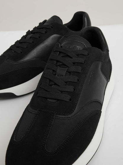 Reiss Leather Suede Running Trainers in Black/White