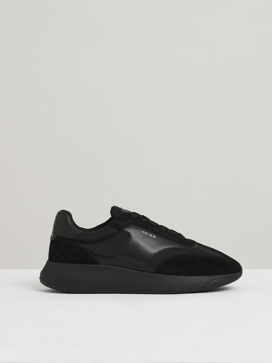 Reiss Leather Suede Running Trainers in All Black