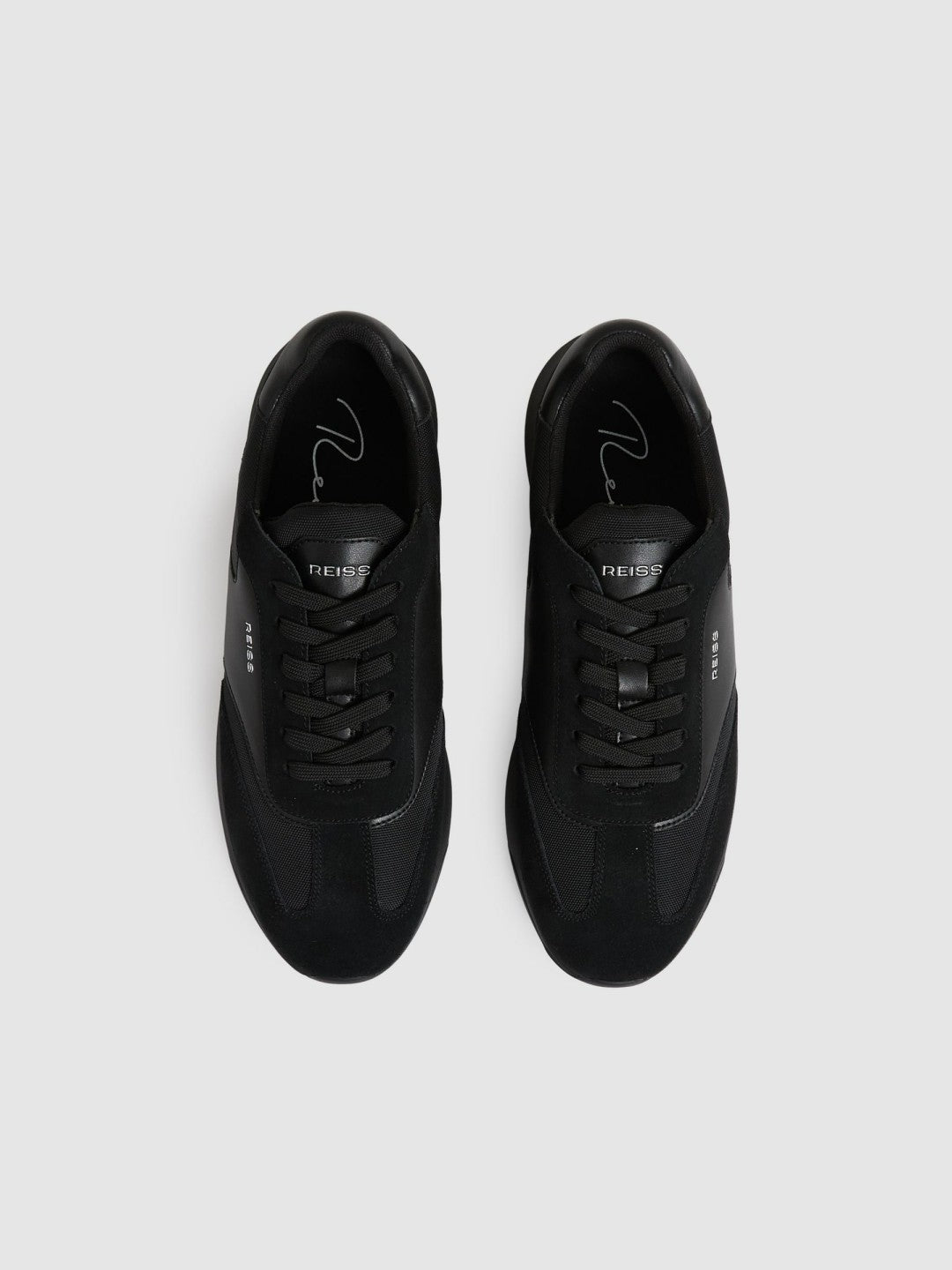 Reiss Leather Suede Running Trainers in All Black