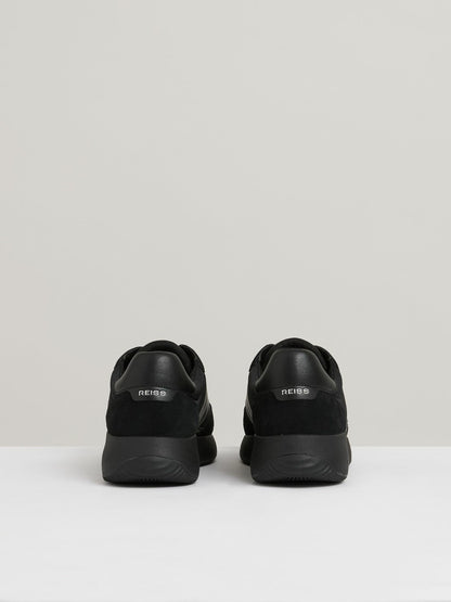 Reiss Leather Suede Running Trainers in All Black