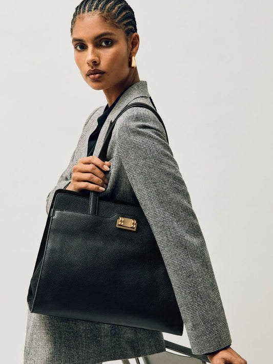 Reiss Grained Leather Tote Bag in Black