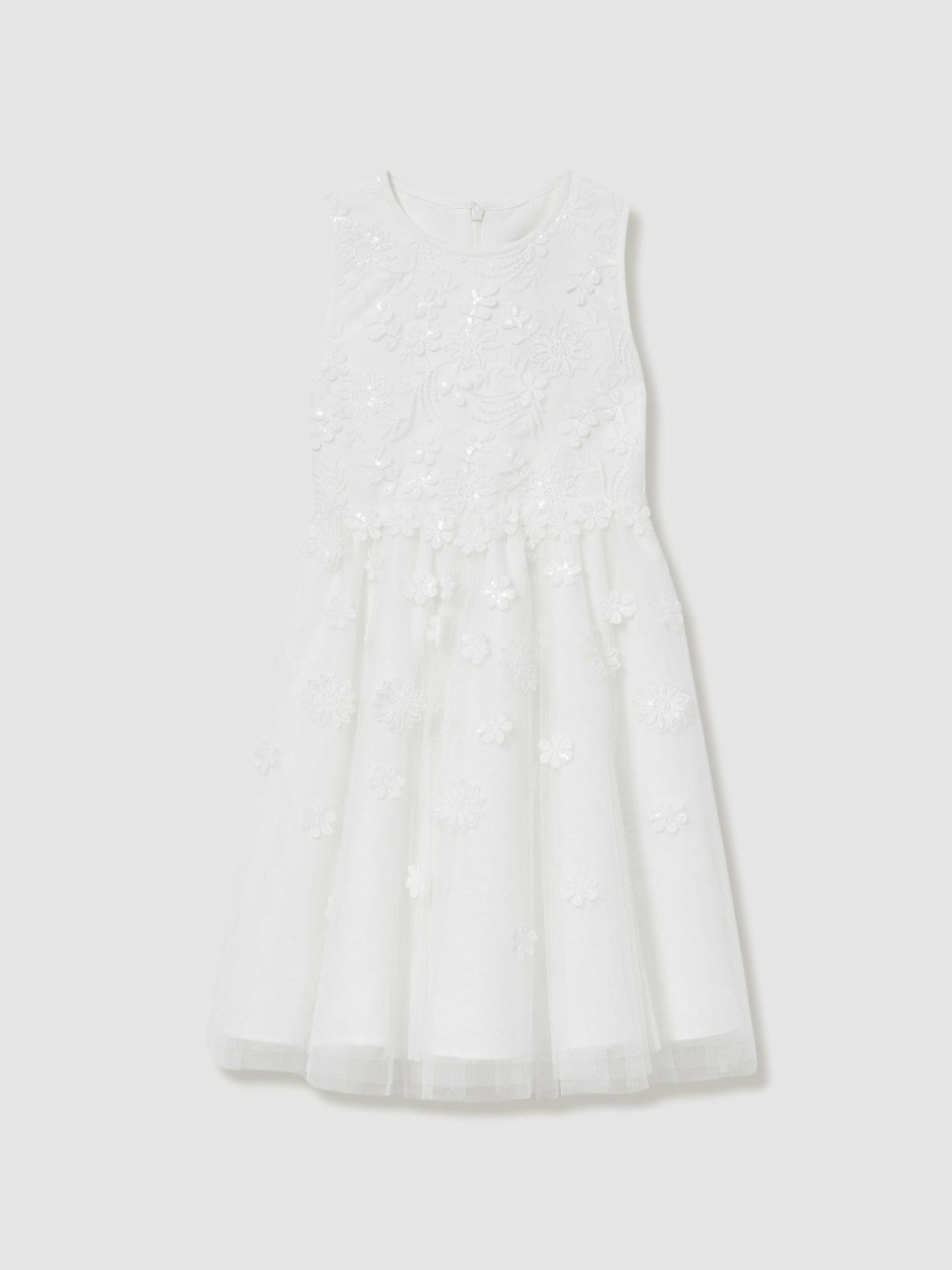 Reiss 9-13 yrs Tulle Floral-Embroidered Bridesmaid Dress in Ivory