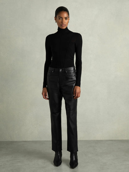 Reiss Leather Slim-Leg Trousers in Black