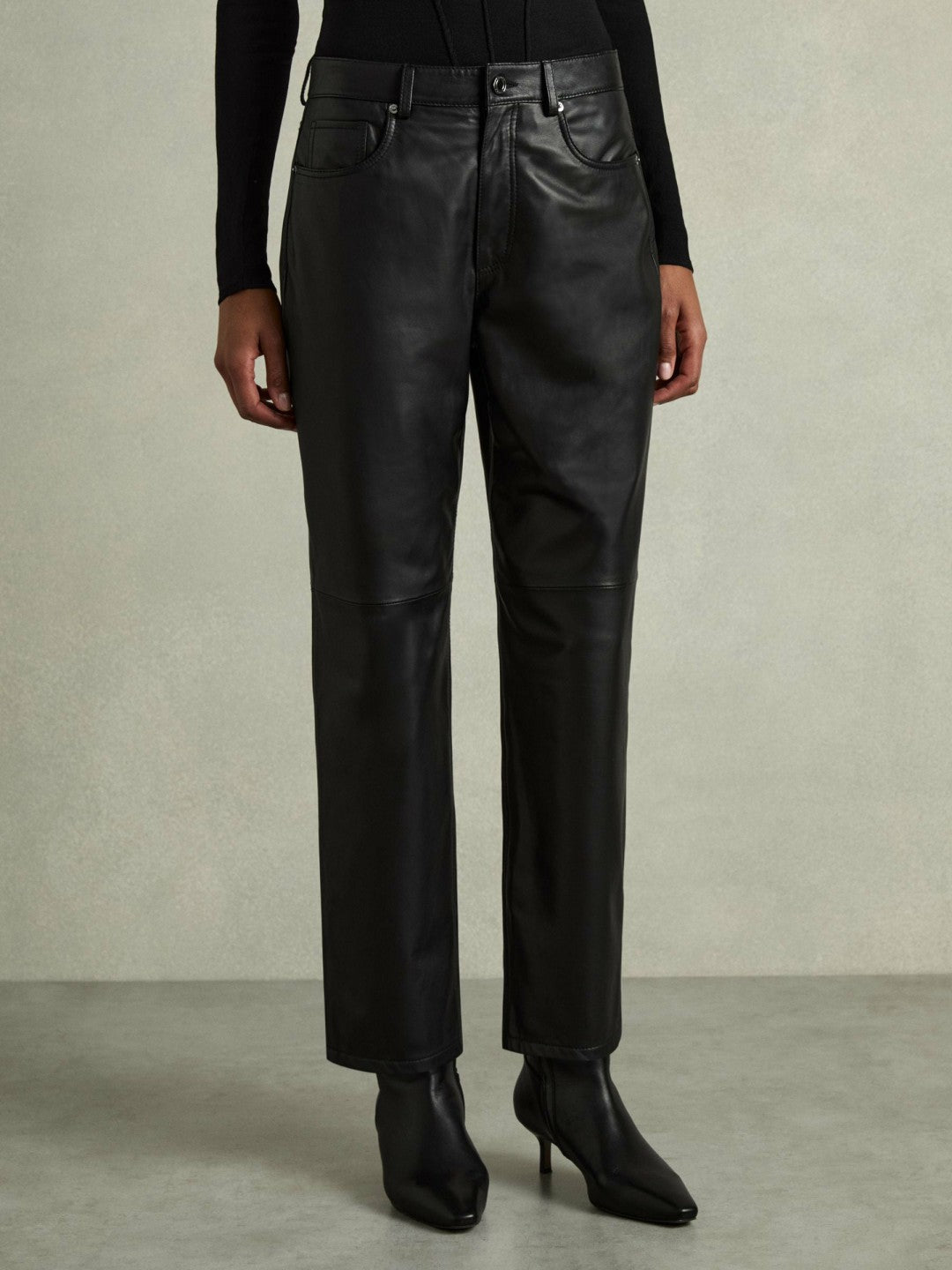 Reiss Leather Slim-Leg Trousers in Black