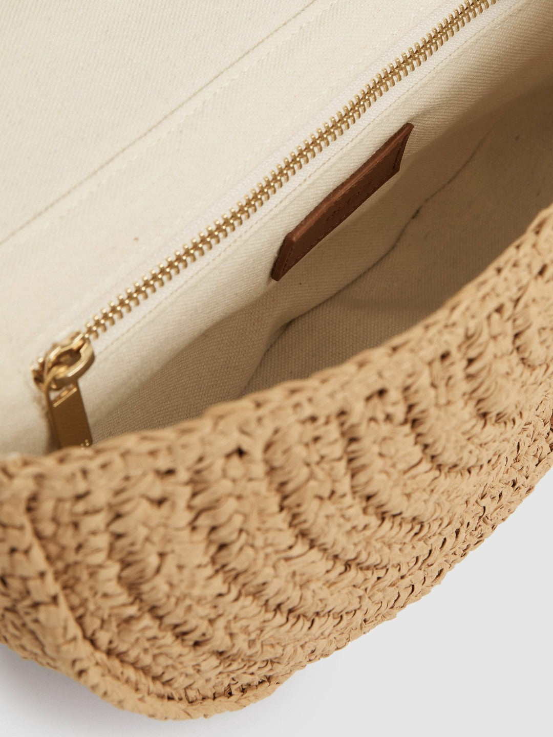 Reiss Raffia Half-Moon Clutch Bag in Natural