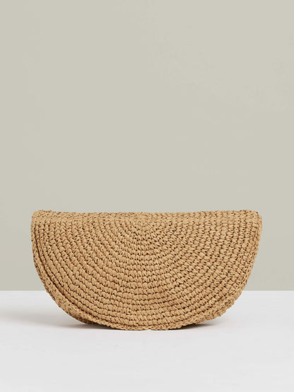 Reiss Raffia Half-Moon Clutch Bag in Natural
